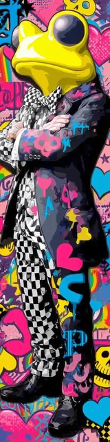 Free printable frog bookmark featuring standing graffiti frog